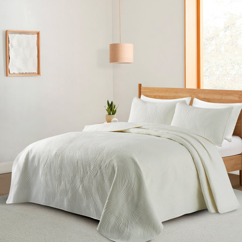 Ensemble de couvre-lit en microfibre matelassée Stroman, Courtepointe simple + 1 taie d'oreiller standard, Ivoire