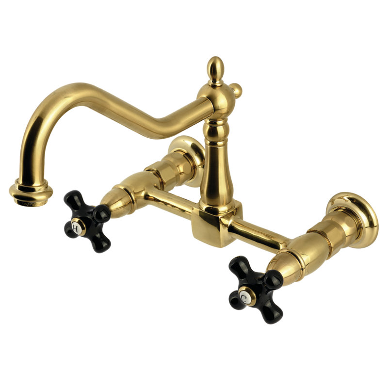 Kingston Brass Duchess Double-Handle 2-Hole Wall-Mount Bridge Kitchen Faucet, Brushed Brass