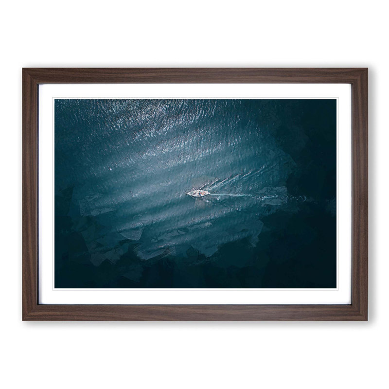 Boat in the Open Sea in Abstract - Picture Frame Graphic Art Print, Walnut Framed, 27cm H x 36cm W x 2cm D