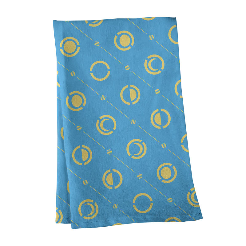 Torchon Moon phases, Bleu glacial / jaune, Croisé en coton