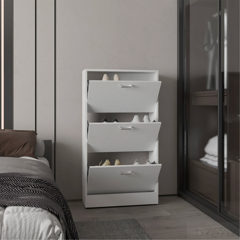 Range-chaussures, 3 portes, 3 tablettes, blanc, Blanc