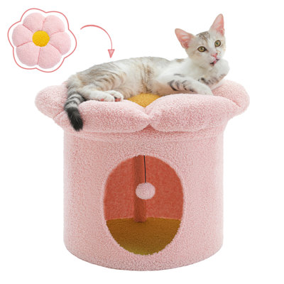 Arbre à chat cylindrique en forme de fleur en forme de dôme 15,7 po de haut