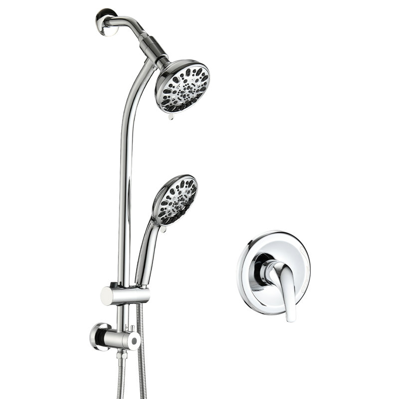 7 douches doubles à jet, à main et au-dessus, fonction d'économie d'eau, barre coulissante réglable de 26 po, finition noir mat, ensemble d'installation de salle de bain, installation de douche, fonction de pause de 5 po, complet