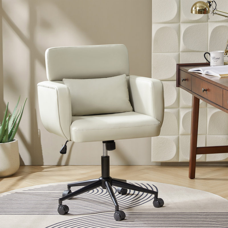 Norven 25.5'' W Modern Tilting Office Chair with Adjustable Backrest, Ivory