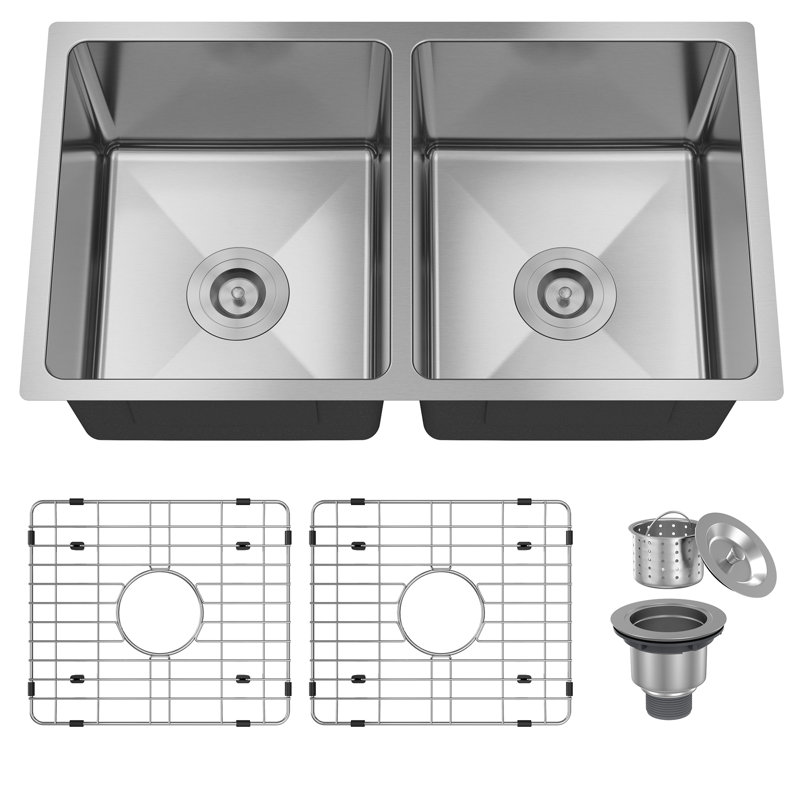 31'' Brushed Stainless Steel Double Bowl Undermount Kitchen Sink