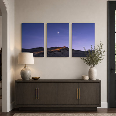 Crescent Moon Over Desert Dunes Purple Night Sky Set Of 3 Canvas Wall Art