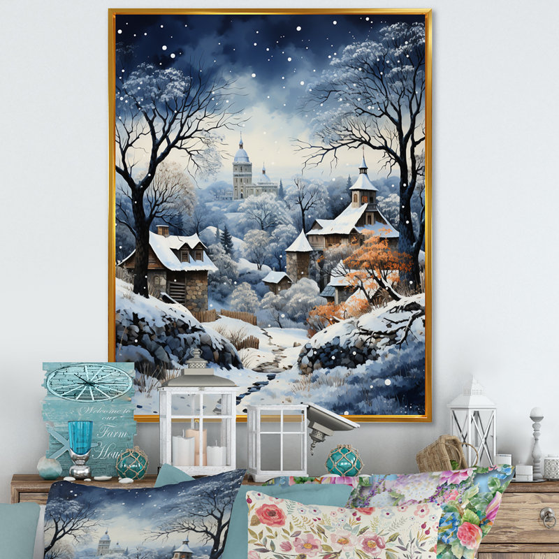 Harmonie du village d'hiver I - impression, H 40 po x l 30 po x P 1,5 po, Cadre flottant doré