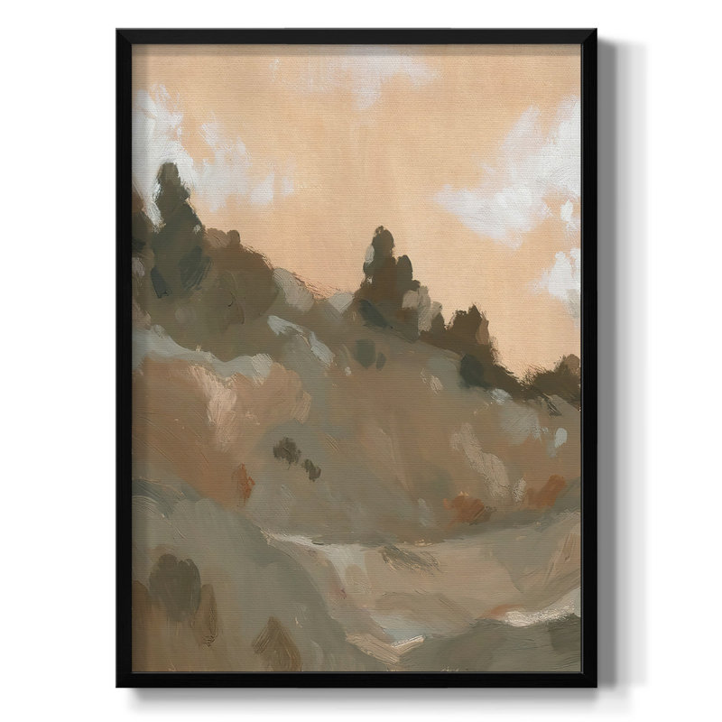 Hillside Walking Path II - peinture sur toile encadrée, Pas de tapis, Toile avec cadre noir, H 20 po x l 16 po x P 1 po