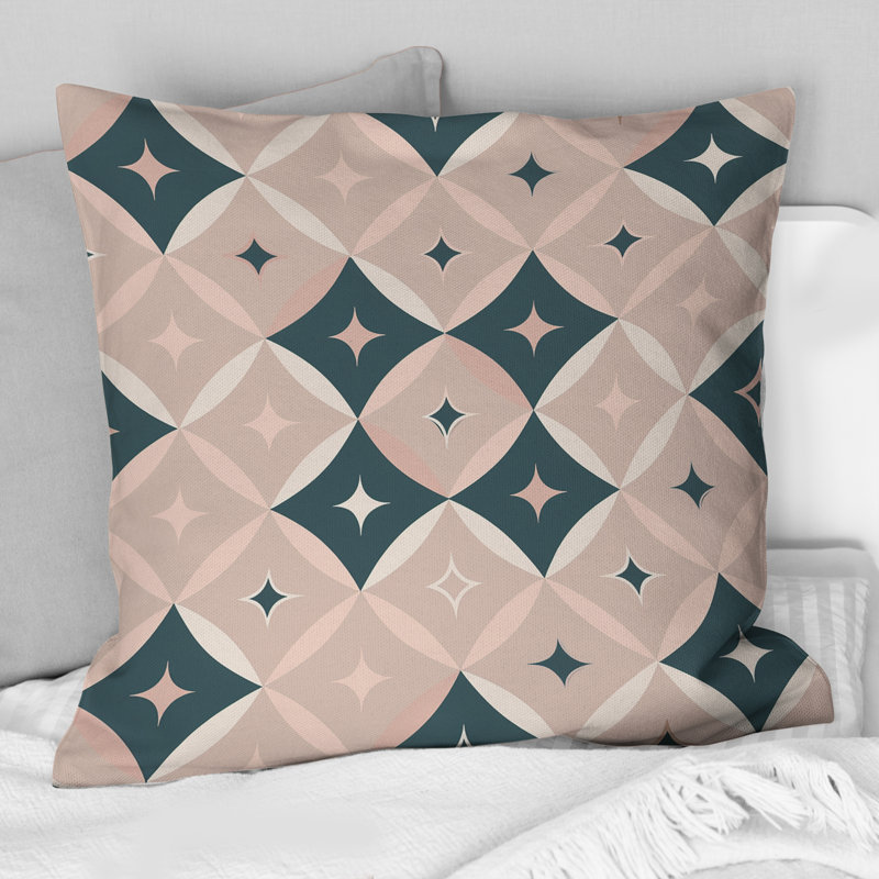Gris, rose, géométrique rétro - coussin géométrique rétro, H 18 po x l 18 po