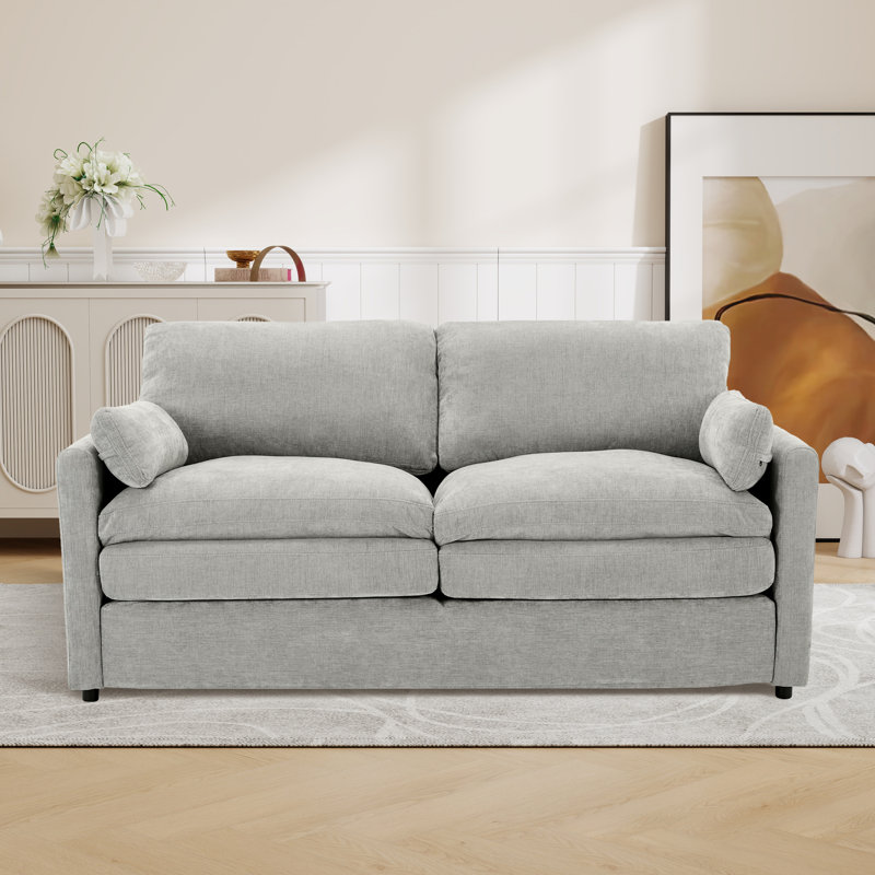 68" W Upholstered Loveseat With Pillows, Light Gray