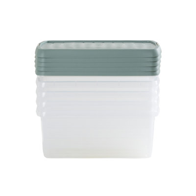 Wham Clip Rectangular Plastic Storage Boxes with Secure Clip Lock Lids Clear/Green Milieu/Stone