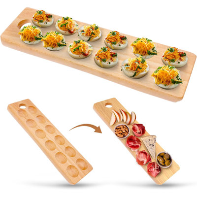 Plateau à œufs en bois avec 12 fentes, plateau de service portable
