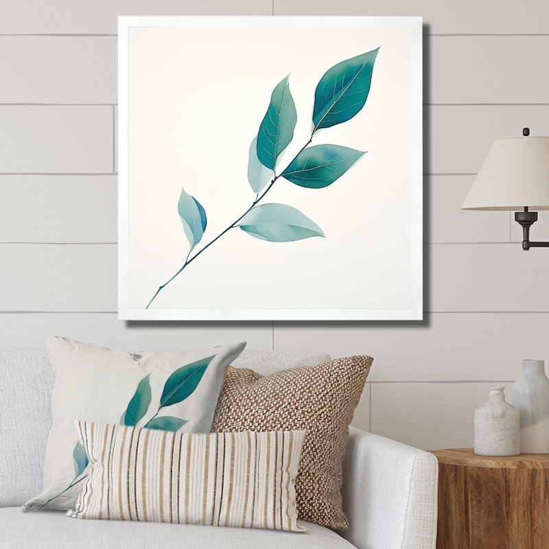 «Teal Tranquility Leaf Expression» sur toile, H 36 po x l 36 po x P 1,5 po, Cadre simple blanc