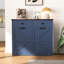 Armoire poubelle double bleue pour bacs 2 x 10 gallons, peu encombrante et bloquant les odeurs, avec tiroirs de table étanches et coulissants, capacité 20, cachée, porte de grange style 2