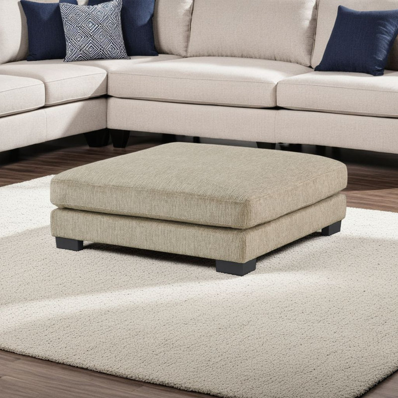 Repose-pieds carré Liny, microfibre 45 po, bois massif, Brun
