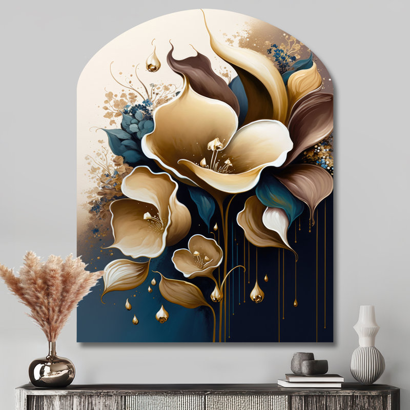 Bouquet de lys Calla bleu profond VI - impression de sculpture murale en métal asymétrique, H 43 po x l 33 po x P 1 po