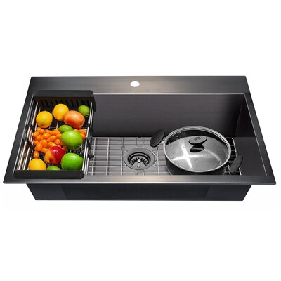 Drop-In 33-in x 22-in Gunmetal Matte Black Stainless Steel Single Bowl 1-Hole Kitchen Sink -  AKDY, KS0520