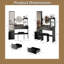 Ensemble de meuble-lavabo à miroir de 63 pouces avec centrale électrique, coiffeuse à DEL à 4 ports et tabouret-363124829