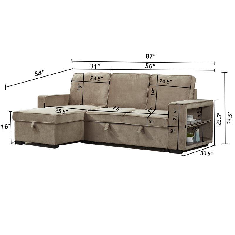 Selda   Upholstered U-Shaped Sectional, Light Brown Velvet