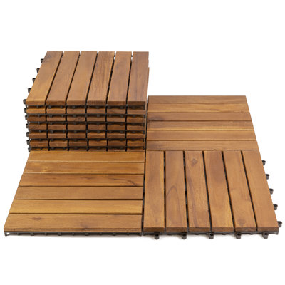 20 PC Acacia Wood Floor Tiles - Snap On Installation  High-Quality Indoor And Outdoor Laying Suitable For Terraces  Decks  And Pool Edges
