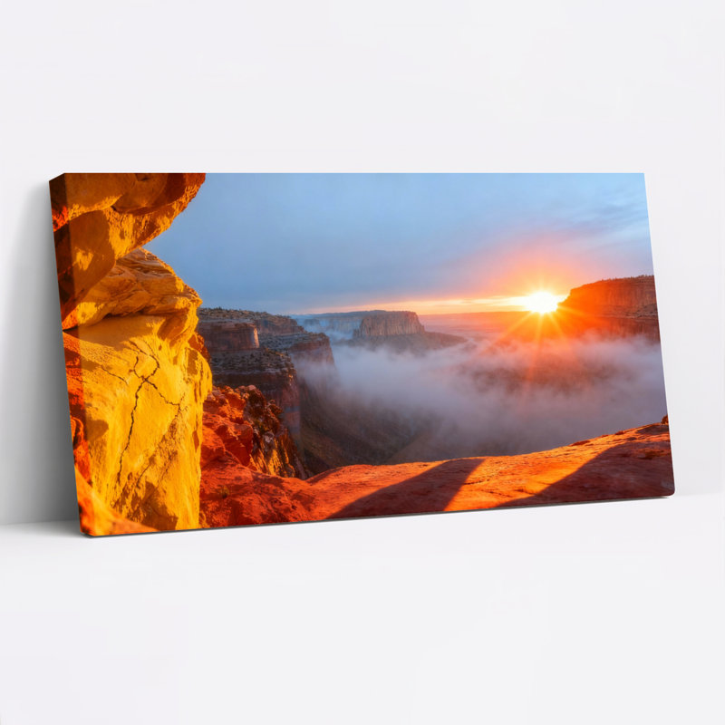 Canyon paysage coucher de soleil sur toile tendue, ensemble de 1 reproduction d'art, H 20 po x l 40 po