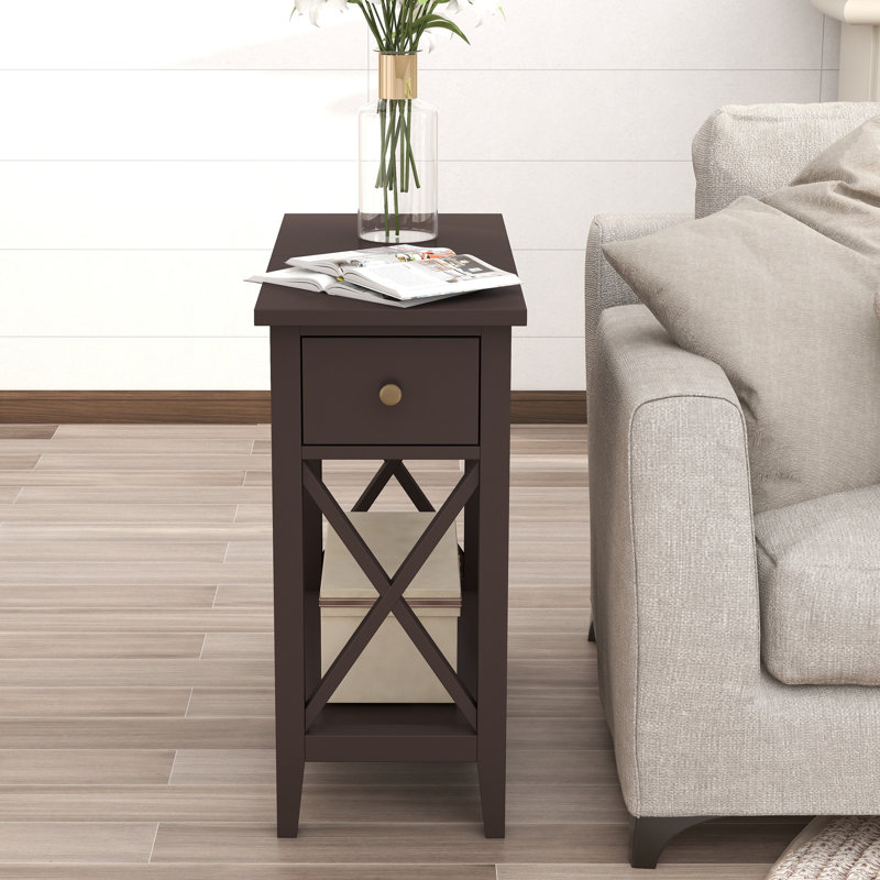 23.6" H End Table with Drawer and Additional Storage Space, Espresso
