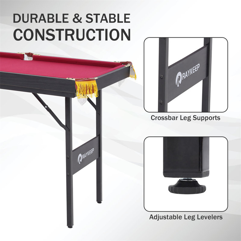 Table de billard portative 48 po RayChee, Bois brun foncé, Rouge