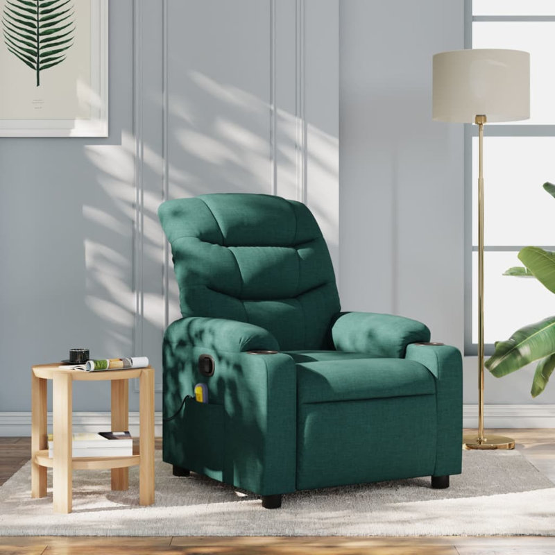 Upholstered Massage Chair, Dark Green Polyester
