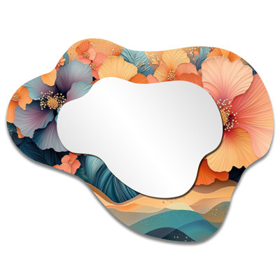 Tropical Hibiscus In A Coastal Symphony I - Hibiscus Irregular Asymmetrical Mirror, Traditional Wall Mirror, Printed on Metal