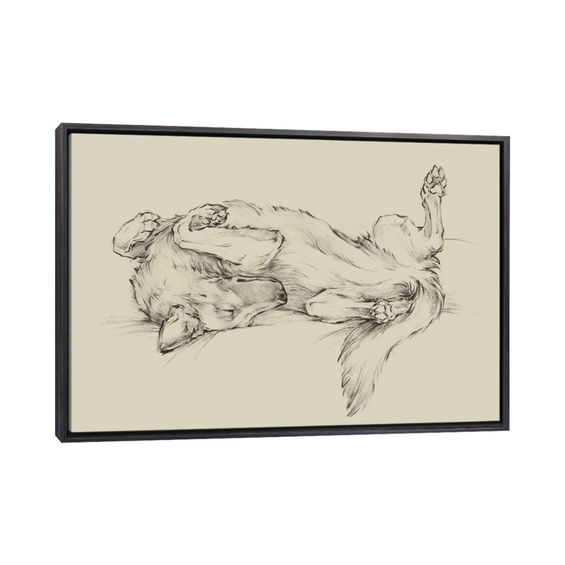 «Dog Tired I» par Ethan Harper - reproduction d'art, H 18 po x l 26 po x P 1,5 po, Toile avec cadre noir patiné, Pas de tapis