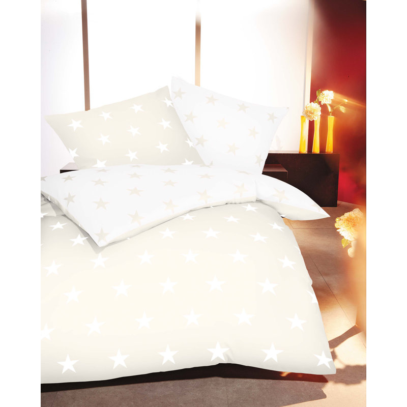 Satin Solid Colour Duvet Cover Set with Pillow Shams, Double - 2 Pillowcases (80 x 80 cm), Cream