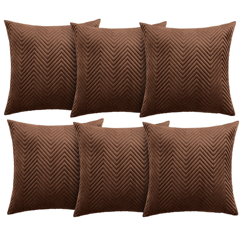 Aspire Homeware Embossed Square Velvet Cushion Cover, Coffee, Pack of 6