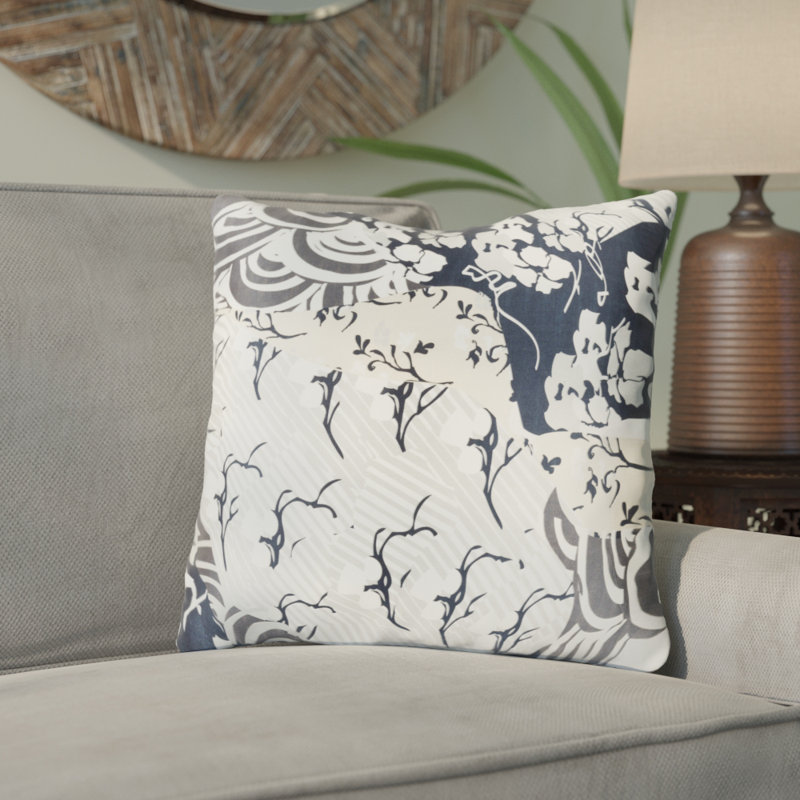 Geisha Floral Silk Pillow Cover, 18" H x 18" W x 4" D, Gold, Down