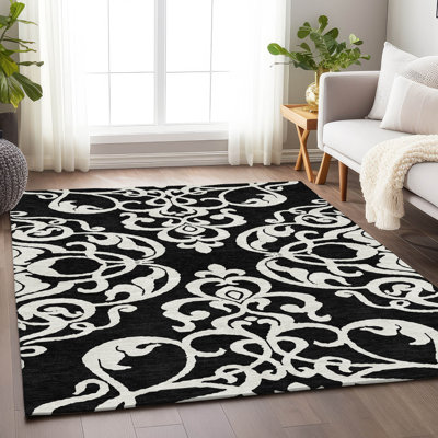 Premium Machine Washable Prisco Black Rug