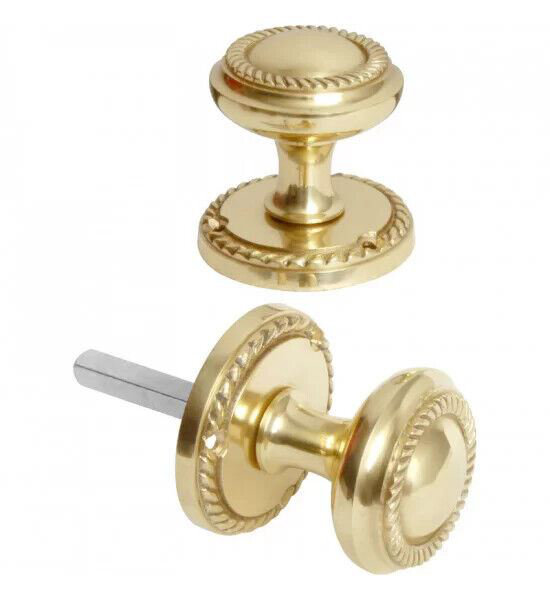 7 Pairs Georgian Design Mortice Door Knobs Polished Brass - 58mm