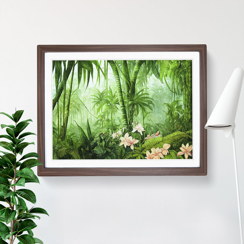 Watercolour Jungle Vol.2 - Single Picture Frame Print, 46cm H x 64cm W x 2cm D, Walnut