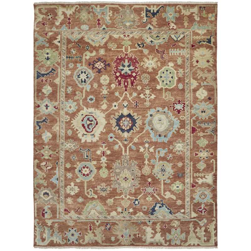Kali Hand Knotted Wool Oriental Area Rug in Rust, Rectangle 10' x 14'