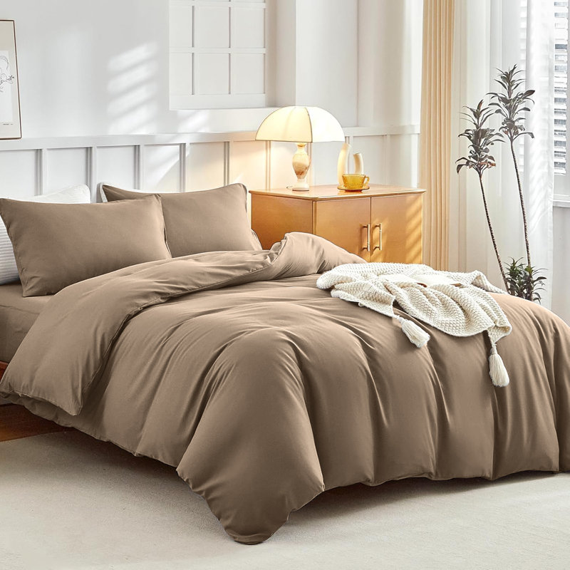 Super Soft Microfibre Reversible Plain Duvet Cover Set, Beige, Kingsize Duvet Cover Set + 2 Pillowcases
