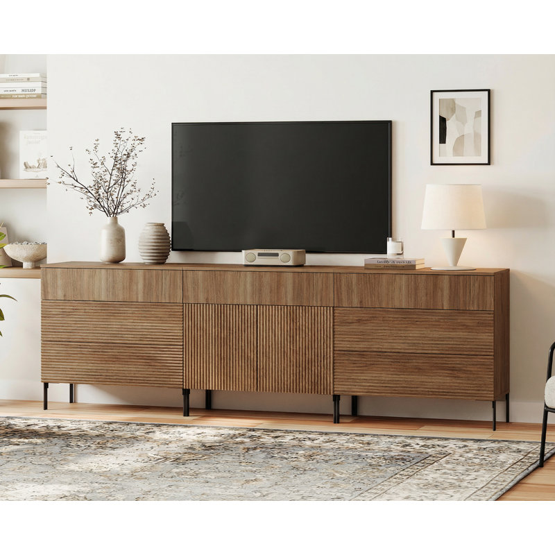 Meuble télé avec commode Modern Reeded, Noyer