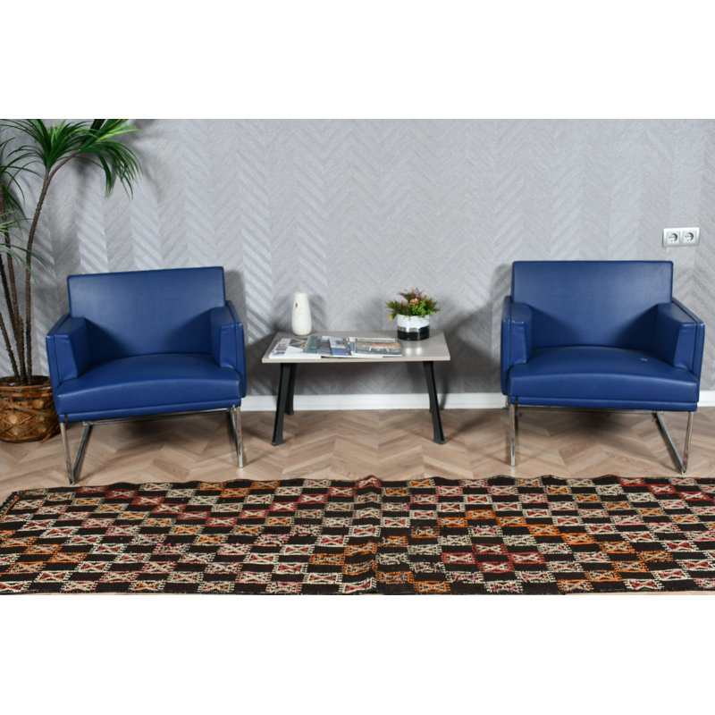 Chemin de table noir Kilim turc rétro brodé de motifs aztèques vibrants pour une touche organique dans votre chambre à coucher ou votre couloir