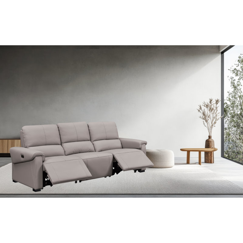 Canapé inclinable électrique en cuir fleur Ethan, Beige