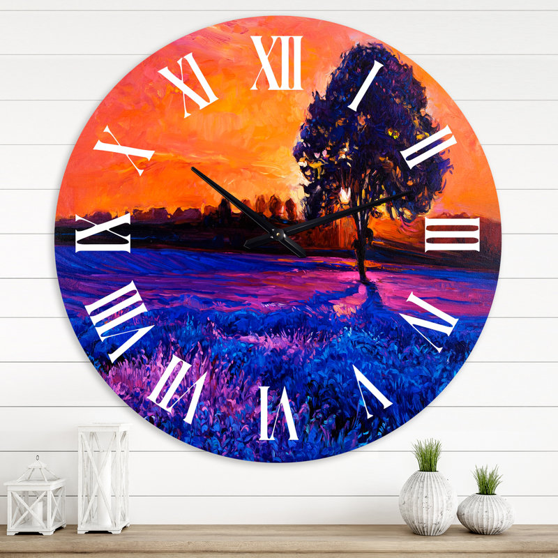 Lavande Fields in Summer Evening Glow - Horloge murale maison de campagne, Grand