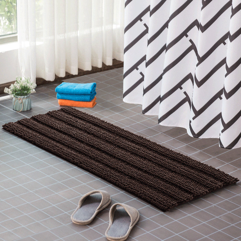 Tapis de salle de bain en chenille douce Chenault, tapis de bain rectangulaire en microfibre absorbant et antidérapant, Café