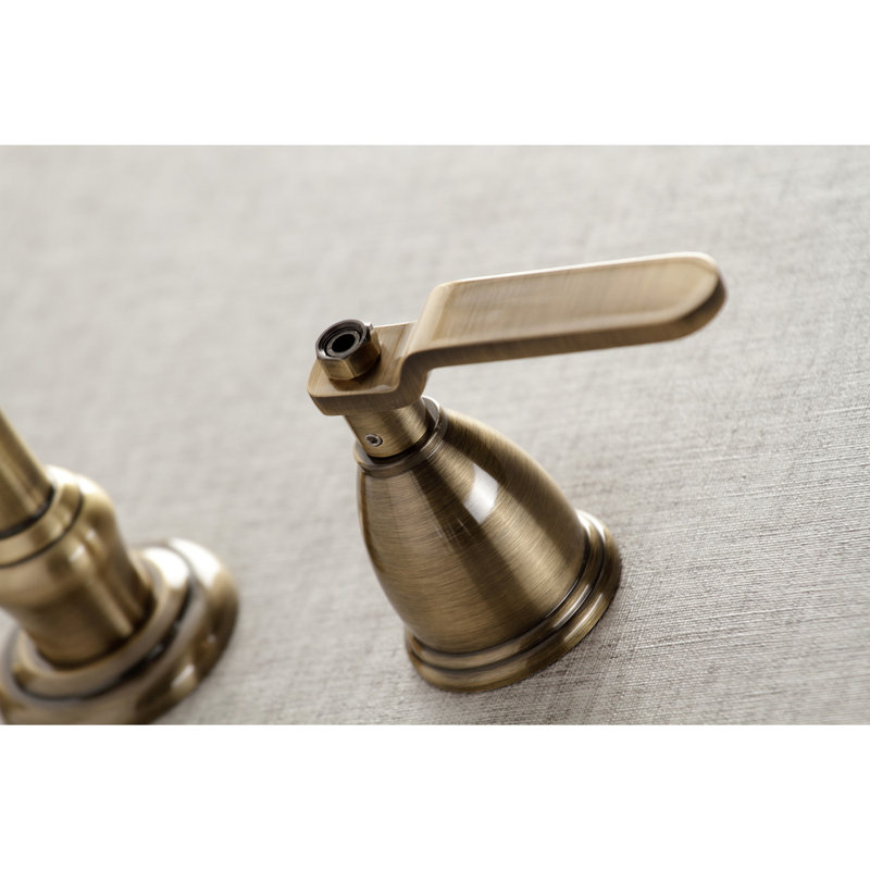 Kingston Brass Belknap Two-Handle 3-Hole Wall Mount Tub Faucet, Antique Brass, Lever