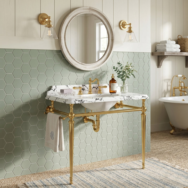 Meuble-lavabo moderne 36 po avec dosseret et barre à serviettes réversible, Gold, 36