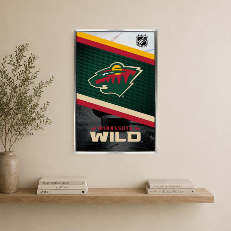Art mural Minnesota Wild NHL, H 36 po x l 24 po, Cadre flottant biseauté, Silver