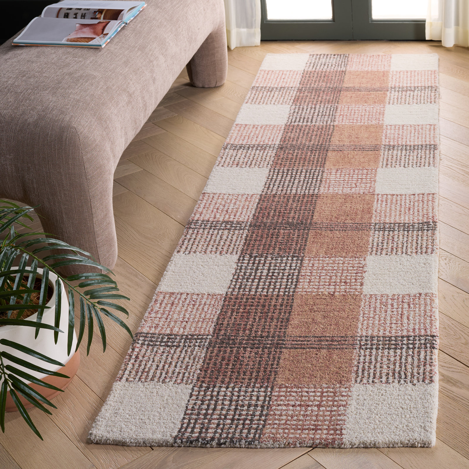 Hand-Tufted Wool Plaid Rug, Runner 2'3" x 8'