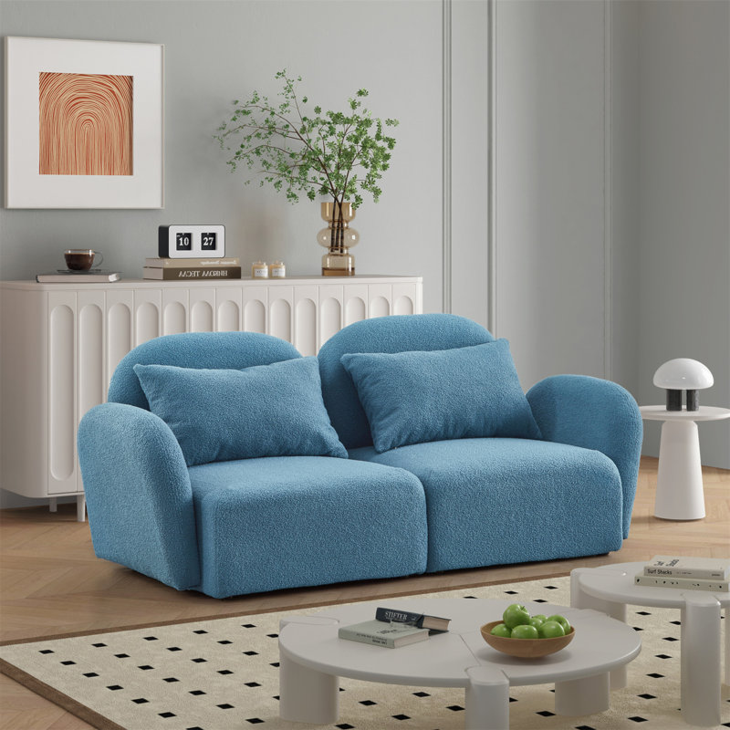 Upholstered Sofa, 28.3" H x 66.9" W x 34.2" D, Blue Teddy