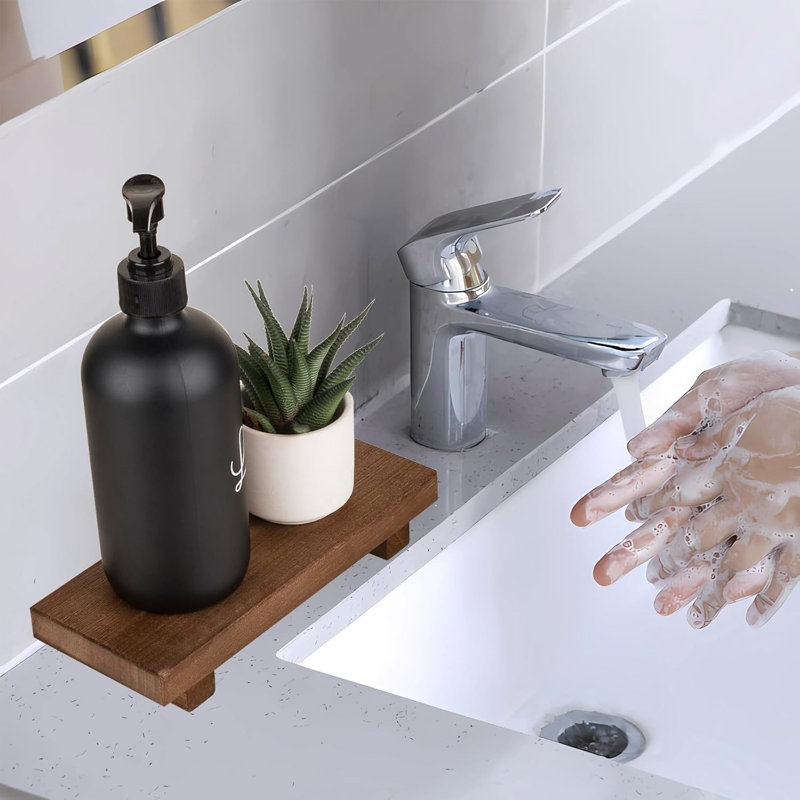 Handmade Wooden Pedestal Stand - Farmhouse Bathroom & Kitchen Decor - Decorative Wood Riser For Soap, Jewelry, Candles - Water-Resistant & Sturdy Natural Wood Tray