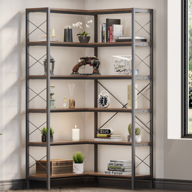 Anorea Corner Bookcase, (6 Shelves) 70.8" H x 30.7" W x 30.7" D